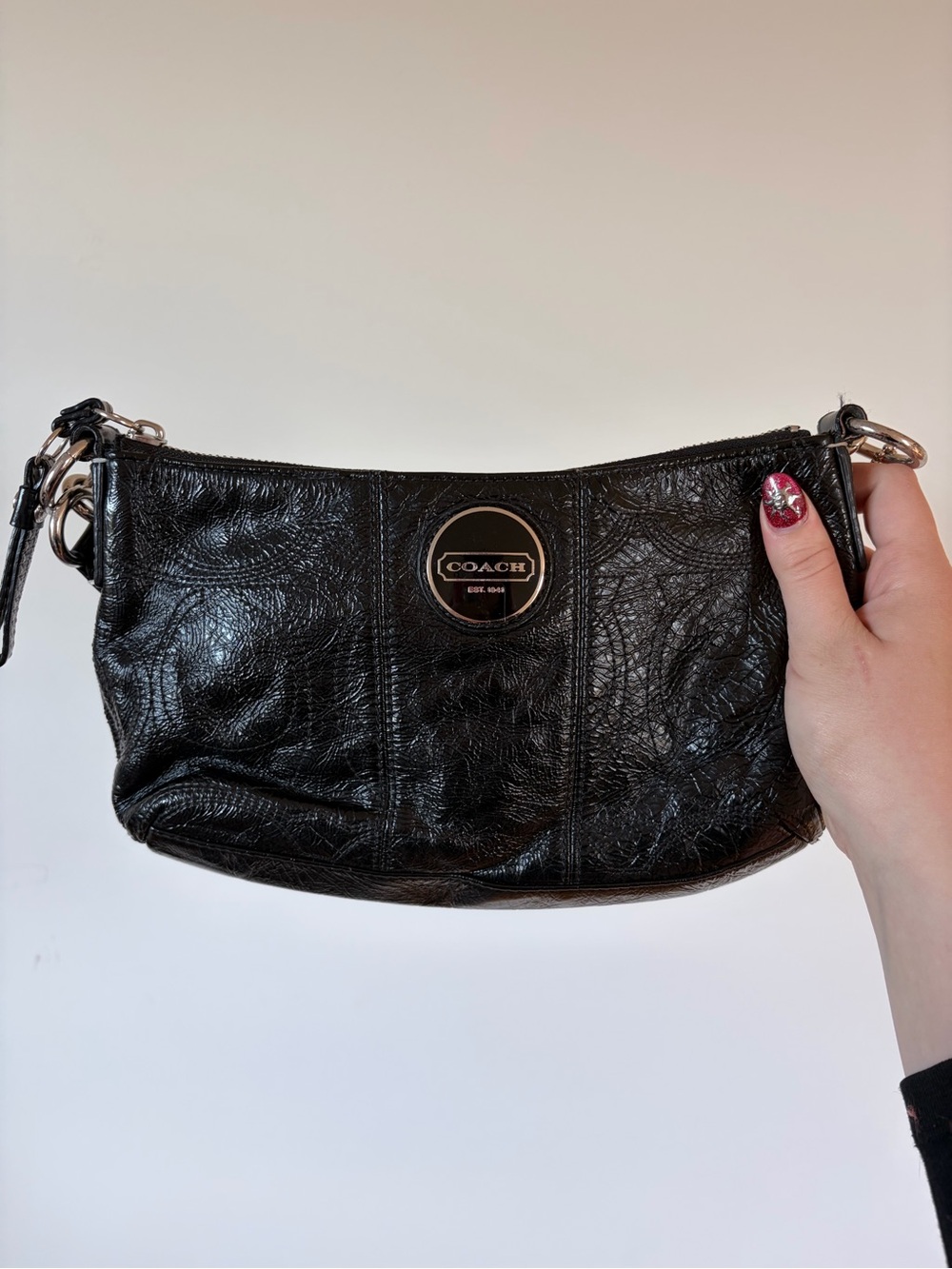 COACH Black Leather Mini Shoulder Bag with Silver Hardware - Picture 5 of 5